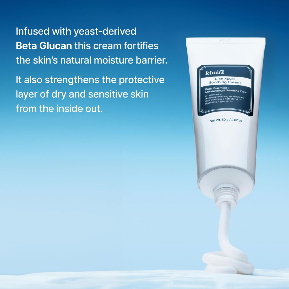 DearKlairs Rich Moist Soothing Cream AM routine use shown for daily care.