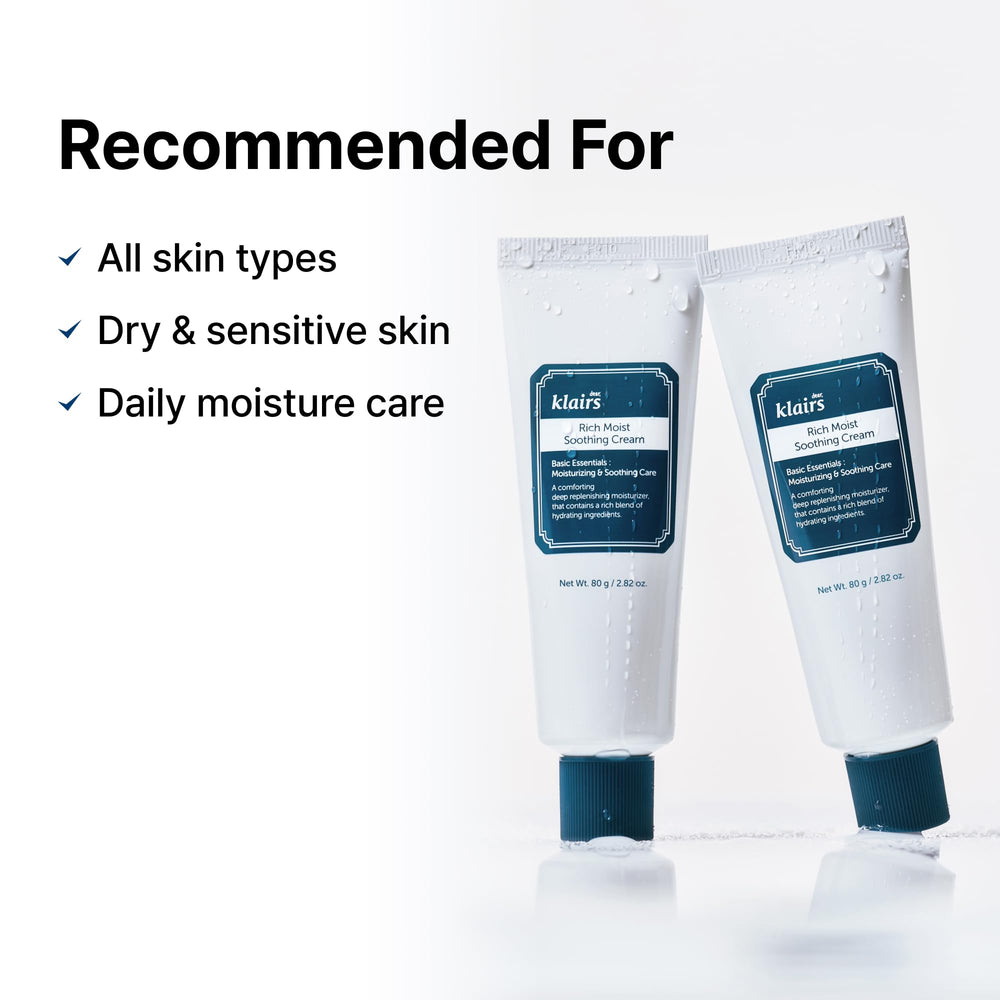 DearKlairs Rich Moist Soothing Cream non-sticky finish shown as a lightweight moisturizer.