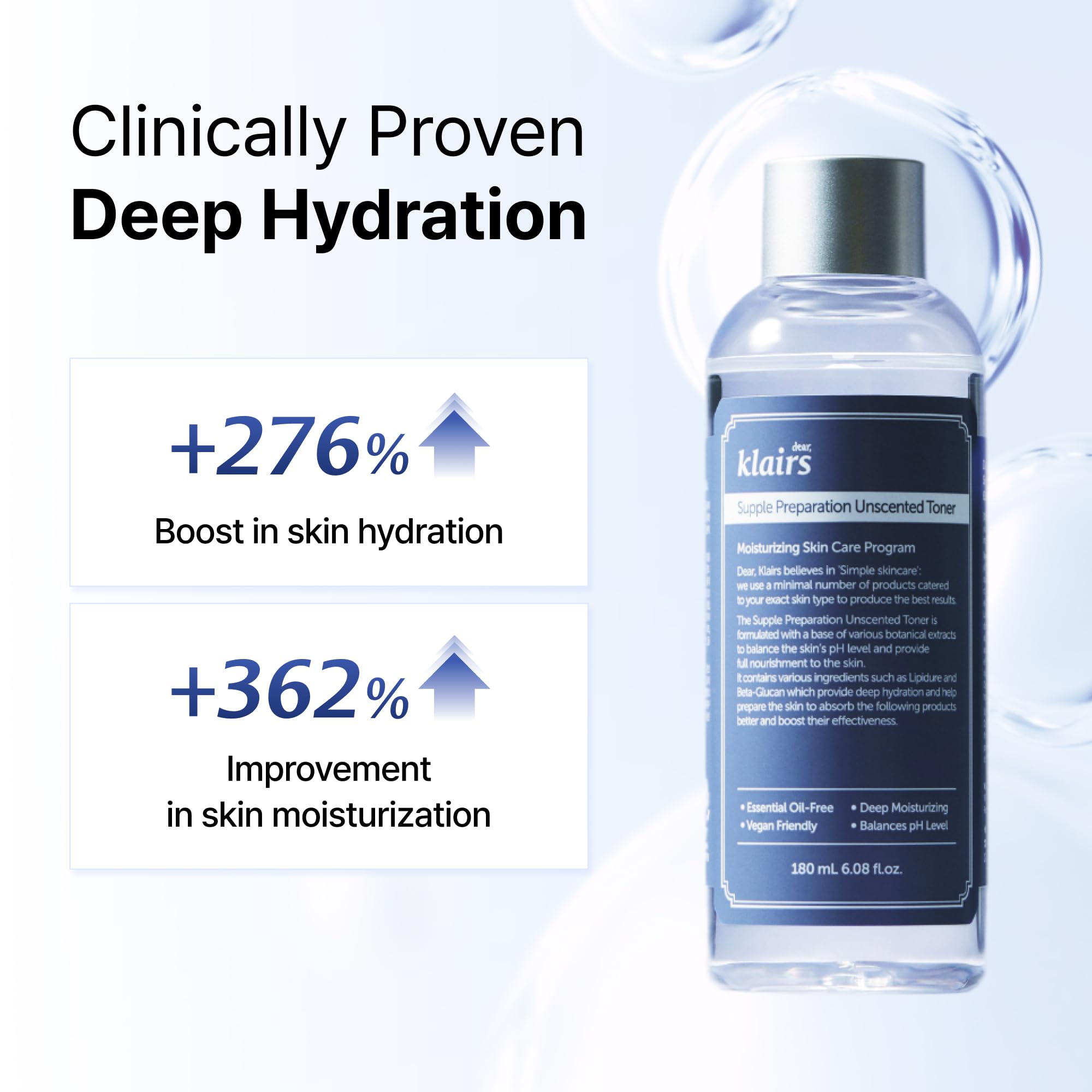 DearKlairs Unscented Toner close-up focuses on fragrance-free formula for sensitive skin