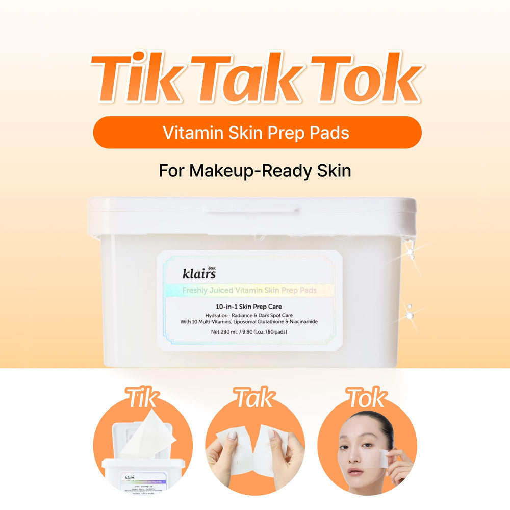 DearKlairs toner pads applied to cheek demonstrating gentle exfoliation and glow prep