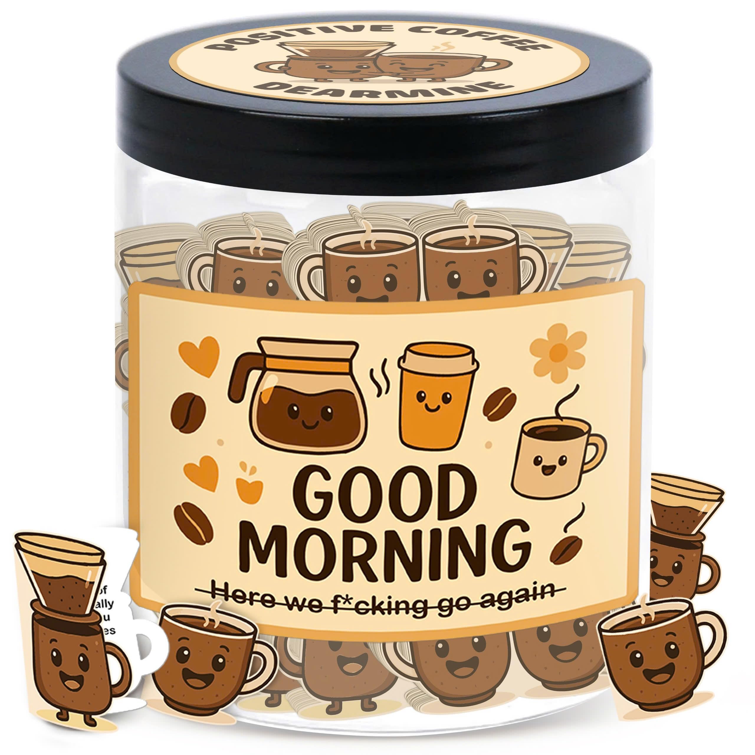 DEARMINE Positive Coffee Jar ready for daily encouragement on a desk.