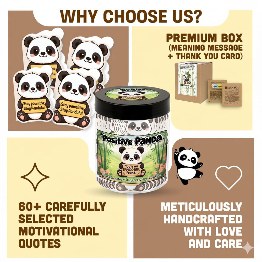 Dearmine Positive Panda jar on a desk prompts daily encouragement and mindful pauses