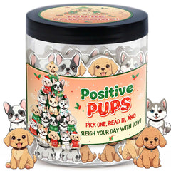 DEARMINE Positive Pups Jar with puppy illustrations on festive packaging, perfect for dog lovers.