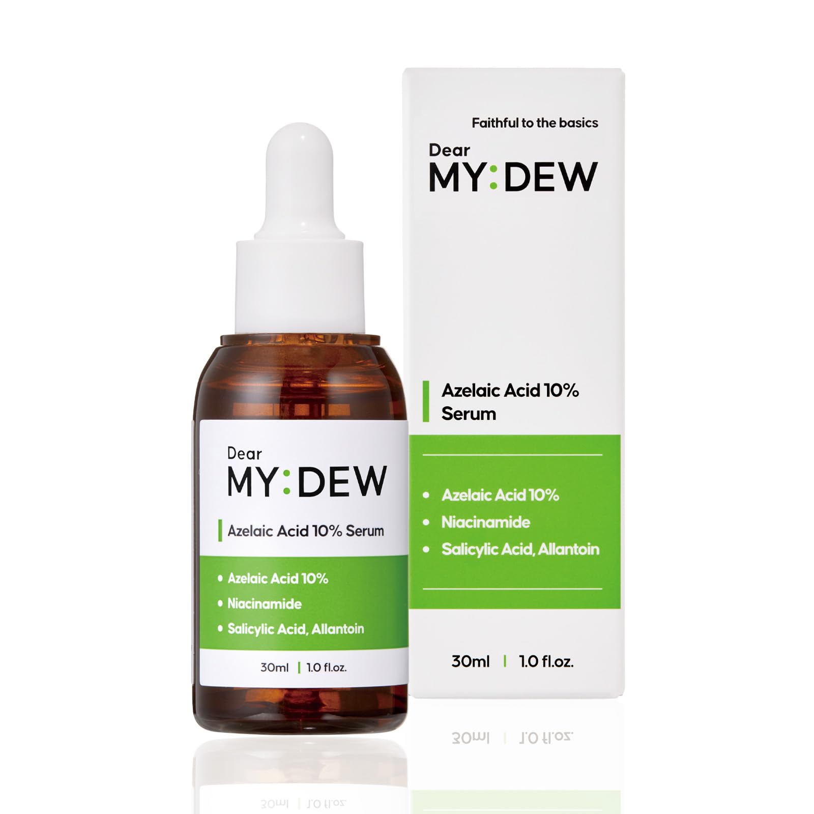 DearMYDEW azelaic serum bottle highlights a clear, calming skincare option for redness relief.