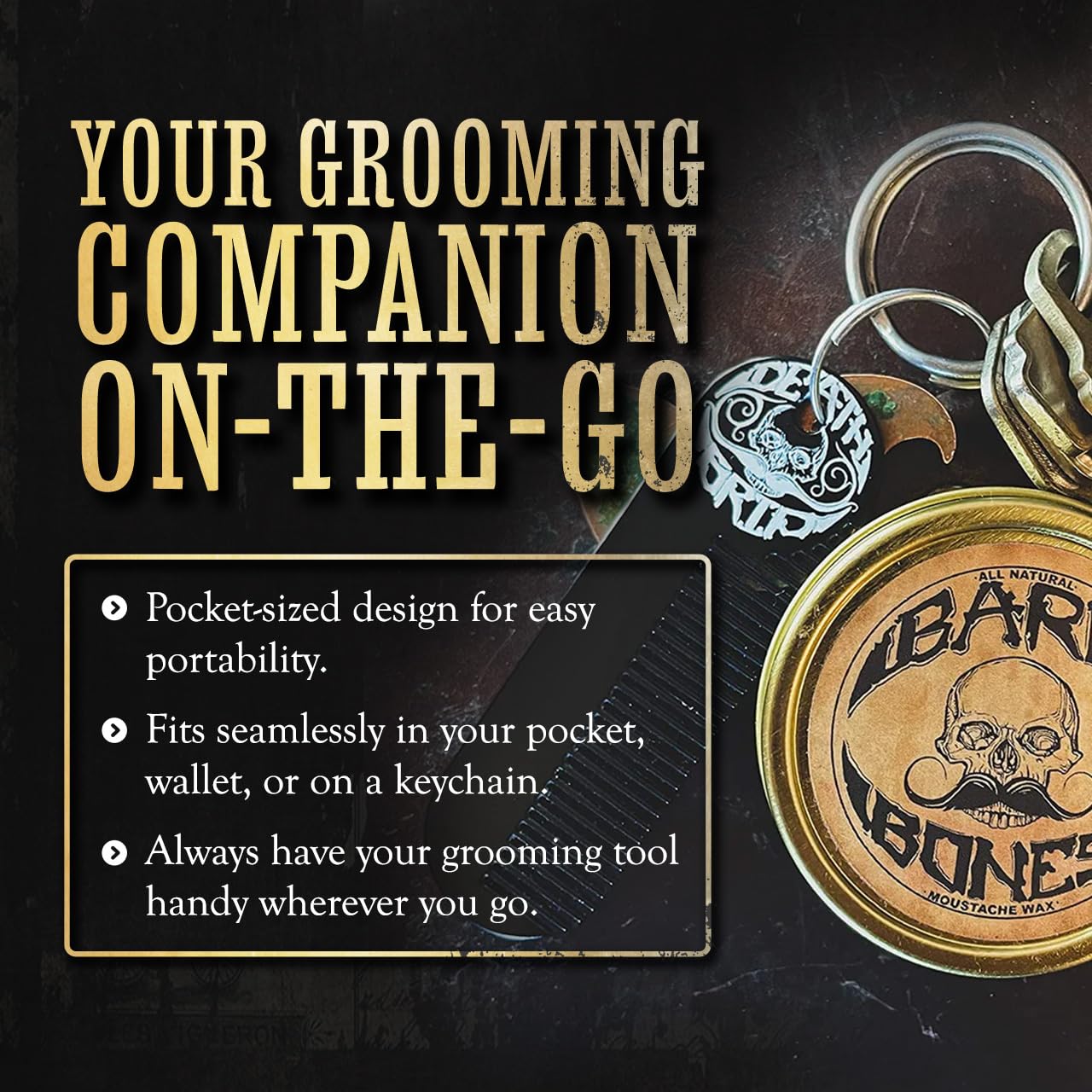 Death Grip, peine compacto para vello de oreja, cómodo de llevar.