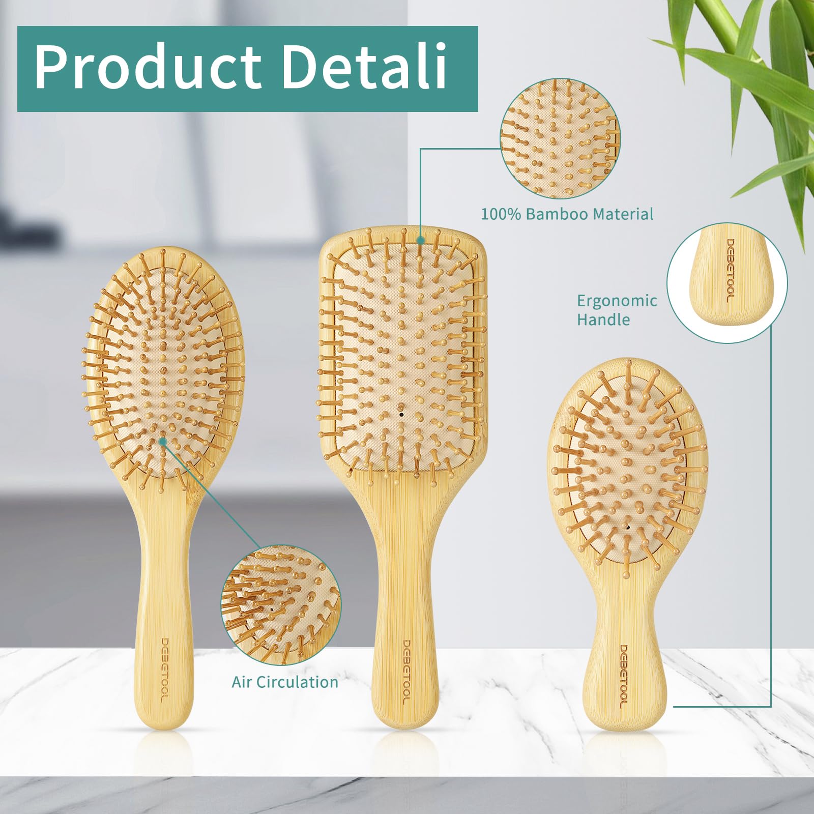 DEBETOOL bamboo bristles close-up highlighting soft massage and oil distribution.