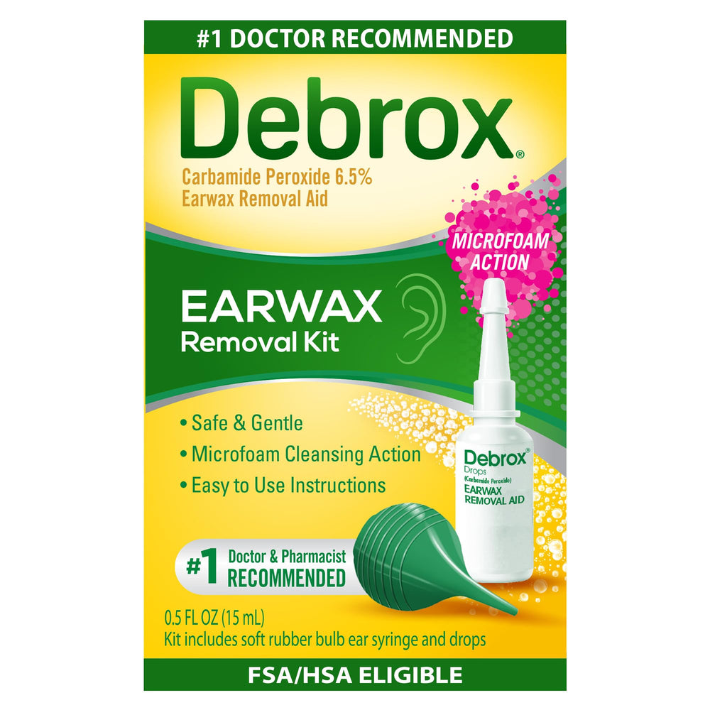 Debrox front packaging showing kit contents and clear usage benefit