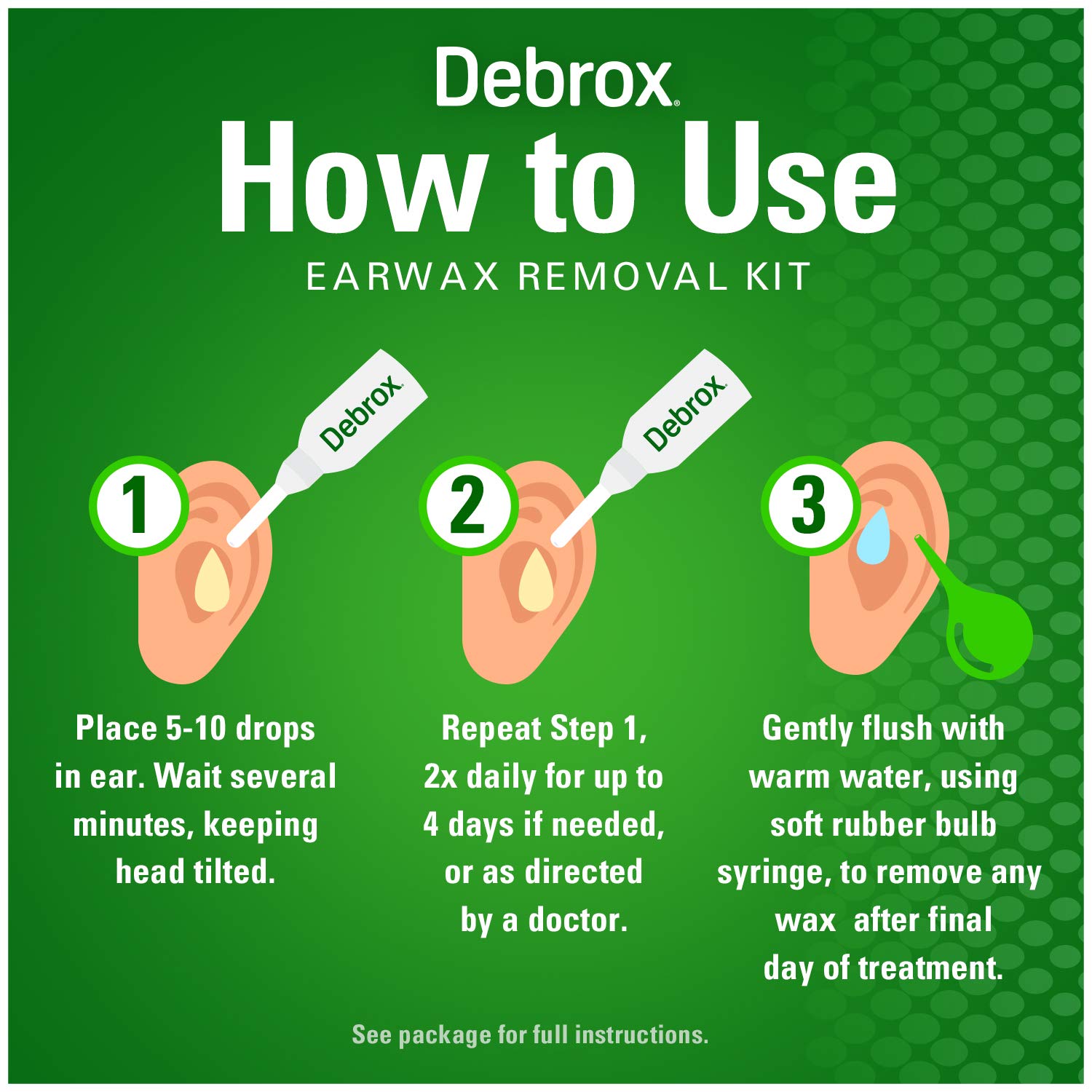 Bulb syringe irrigating ear after Debrox to remove softened wax