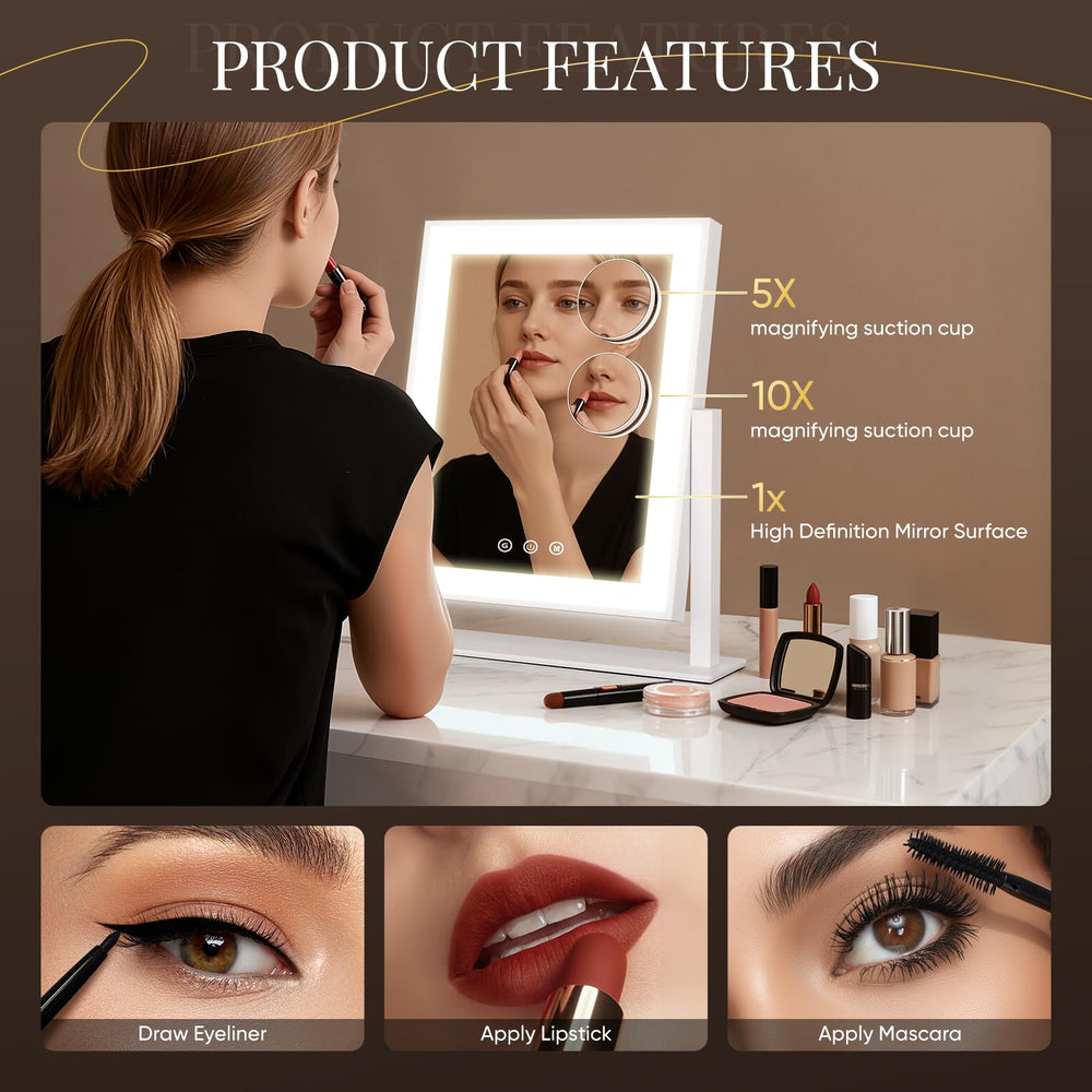 DECADENCE makeup mirror 5x magnification lens for fine line checks.