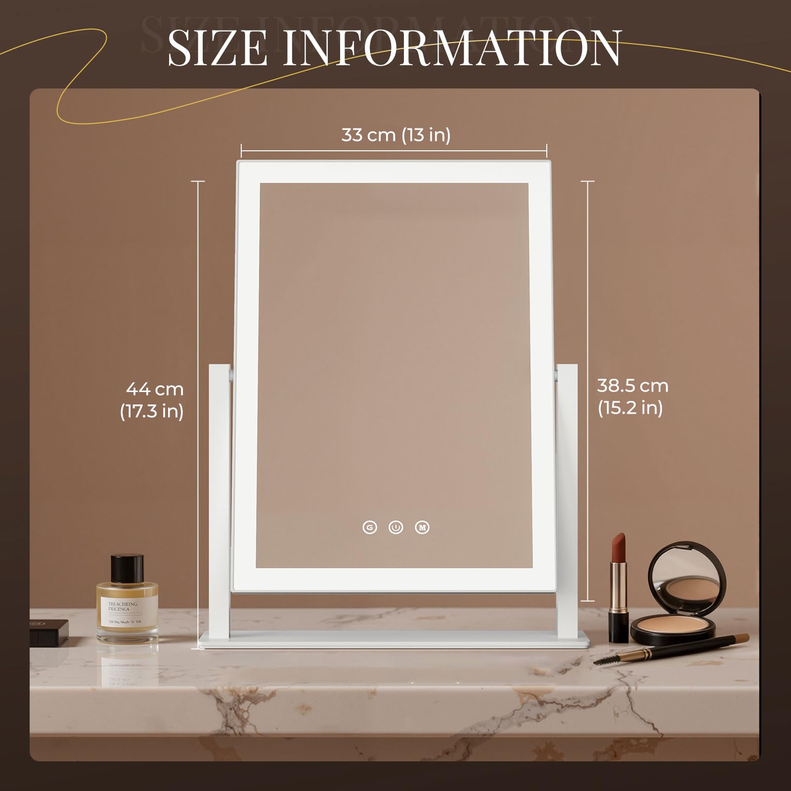 DECADENCE vanity mirror detachable 10x magnifier enables close-up detail checks
