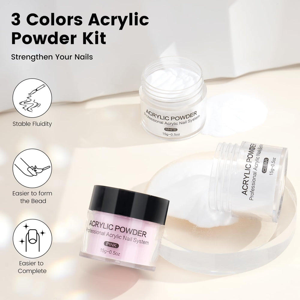 Deciniee brushes and dappen dish enable precise acrylic mixing.