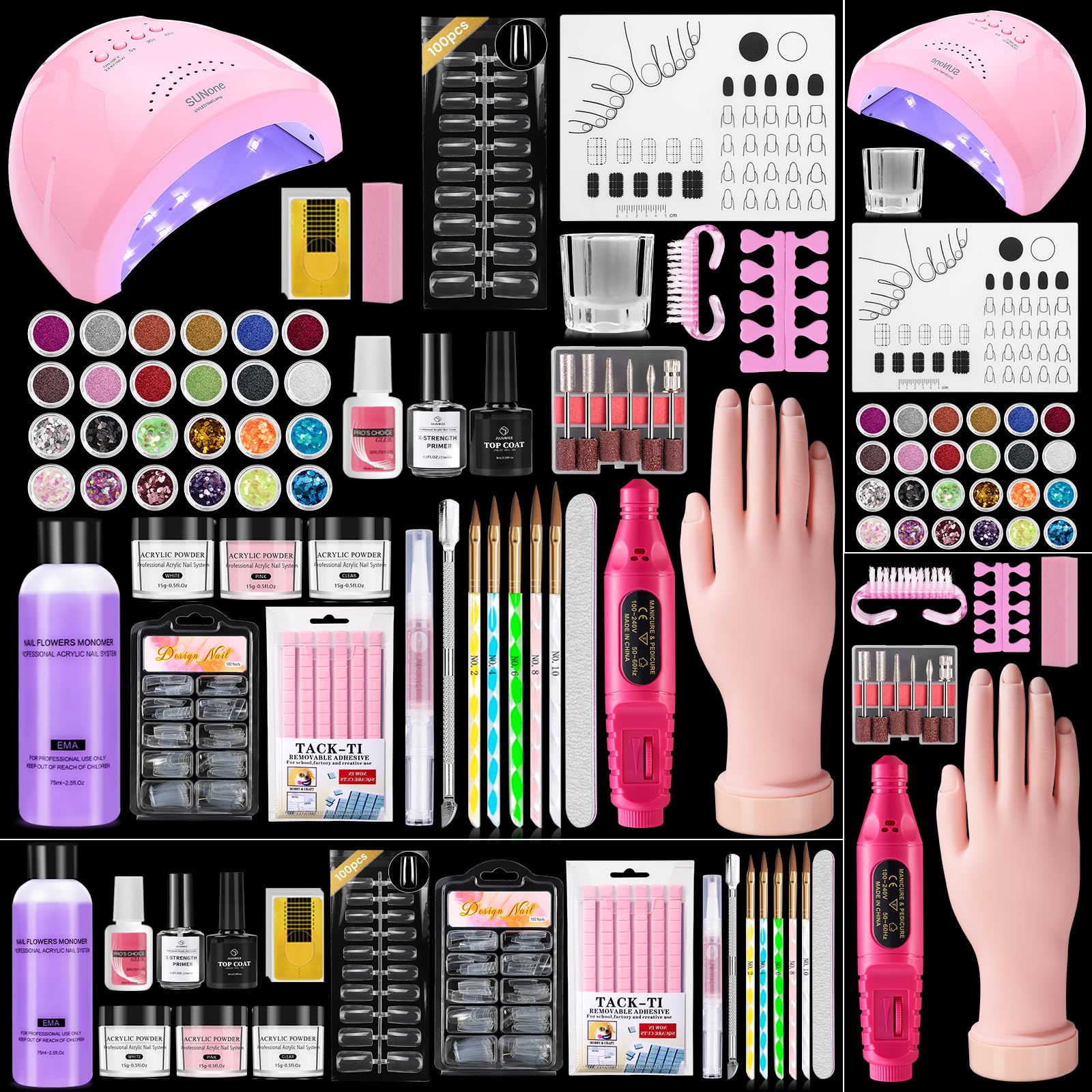 Deciniee acrylic nail-kit beginners setup with lamp enables easy home manicure practice.
