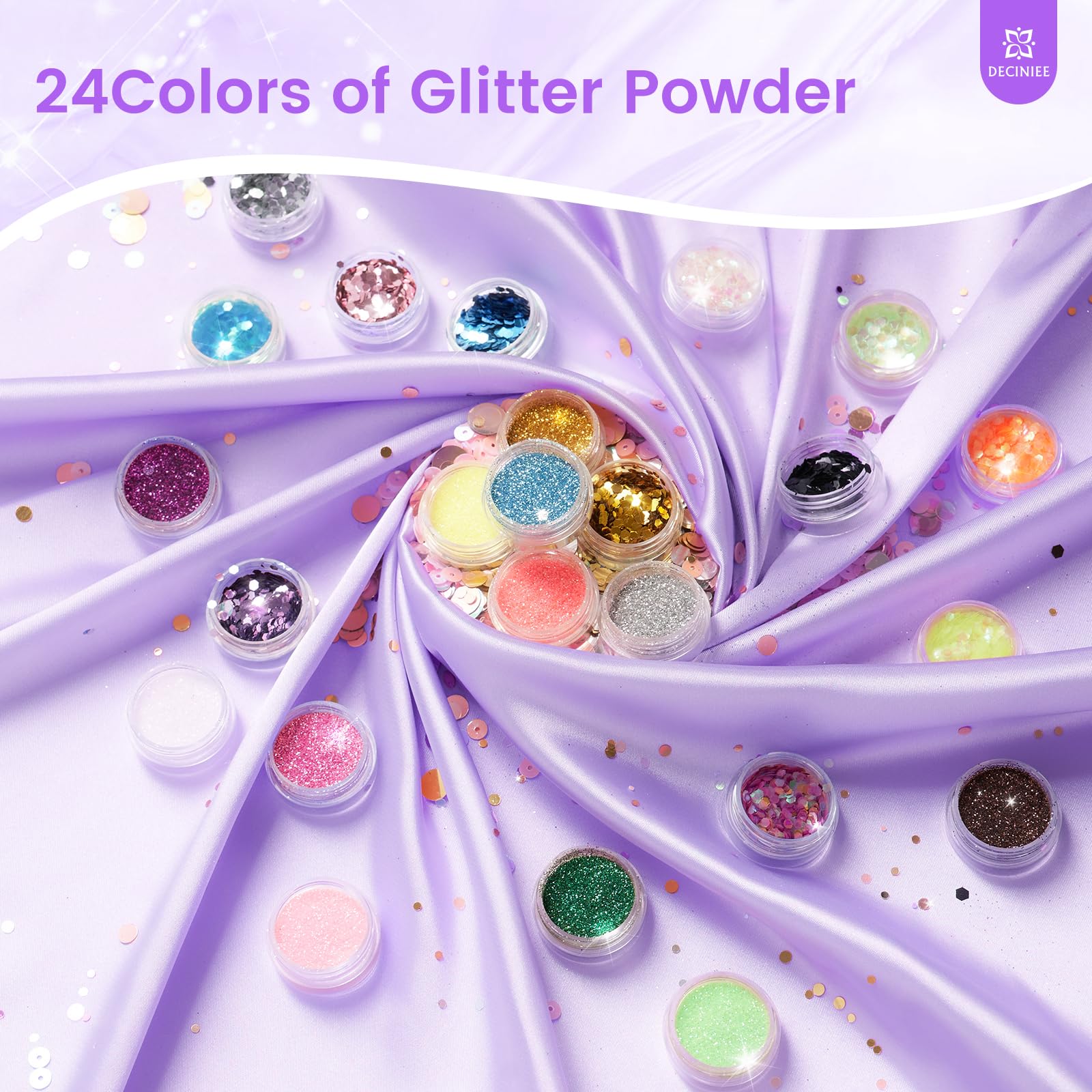 Deciniee acrylic powder 15g in three colors for mix-and-match looks.