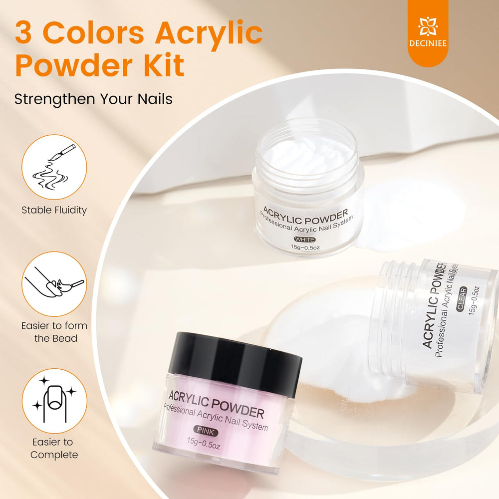 Deciniee acrylic powder 15g tins support design experimentation and color play.