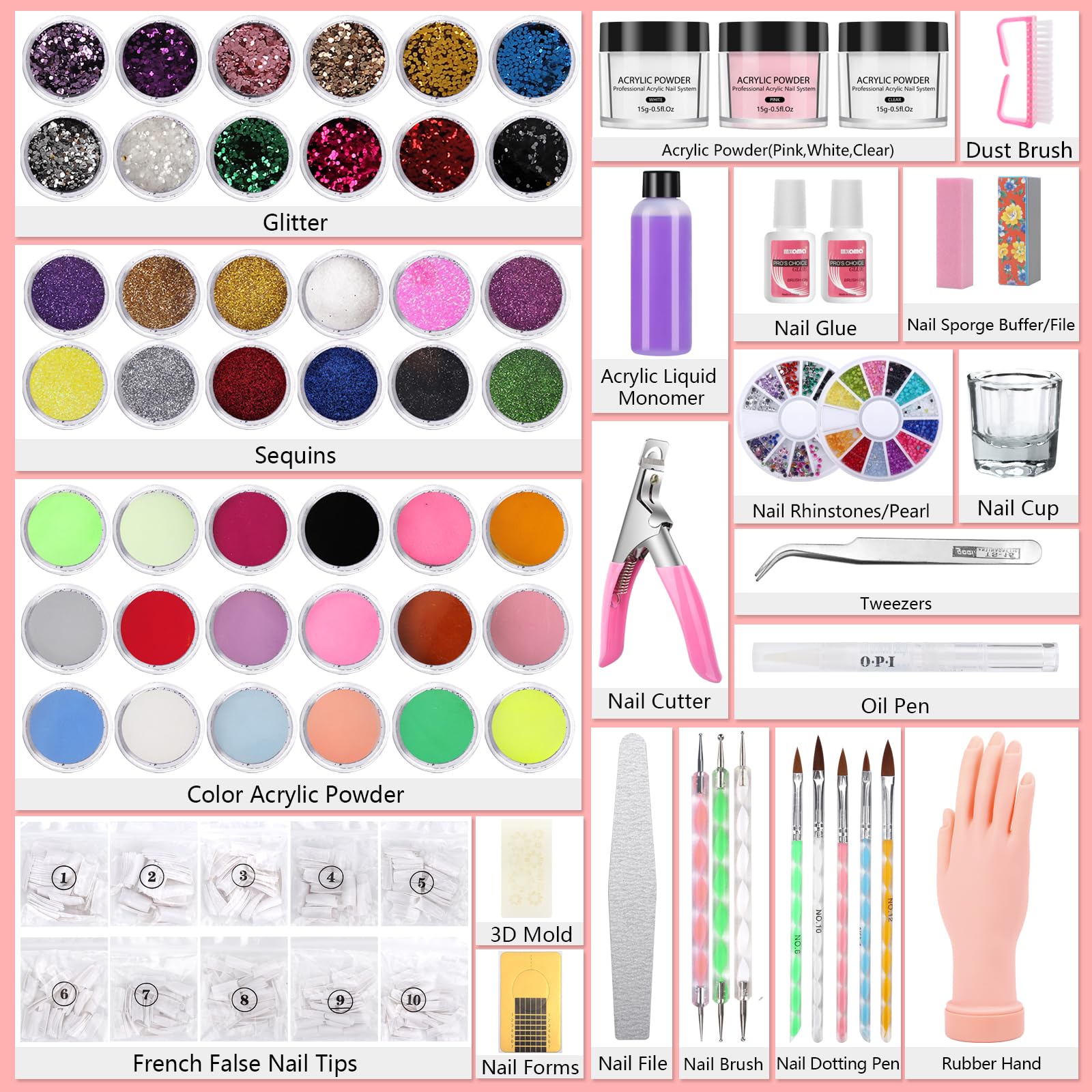 Deciniee acrylic powder pink enables smooth, long-lasting color-filled nails while practicing color blends.