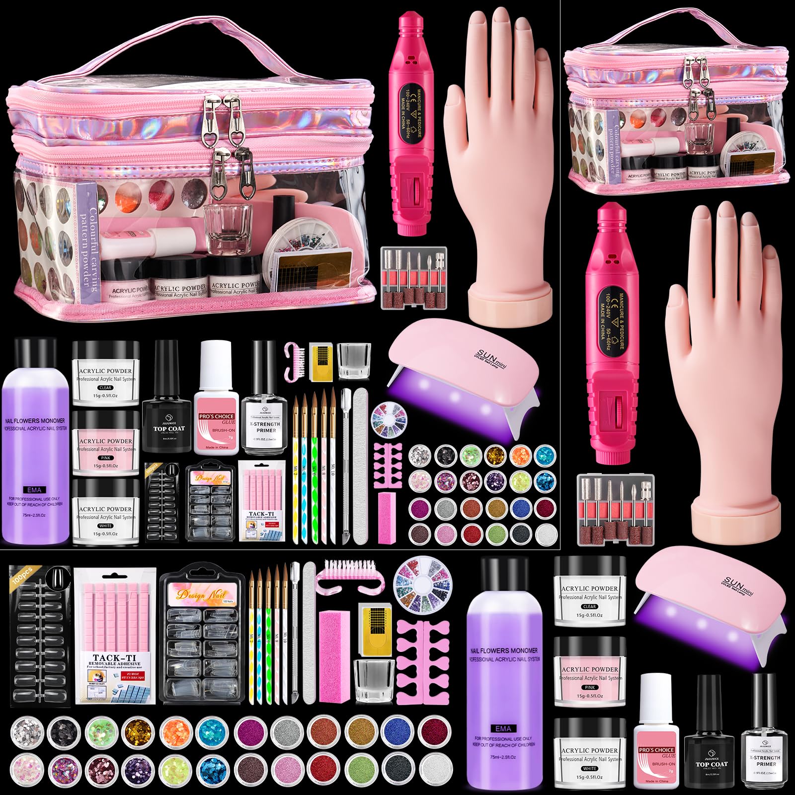 Deciniee nail kit for beginners pink cosmetic bag with glitter powder ready for DIY nails