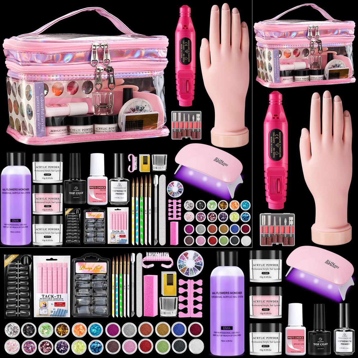 Deciniee nail kit for beginners pink cosmetic bag with glitter powder ready for DIY nails