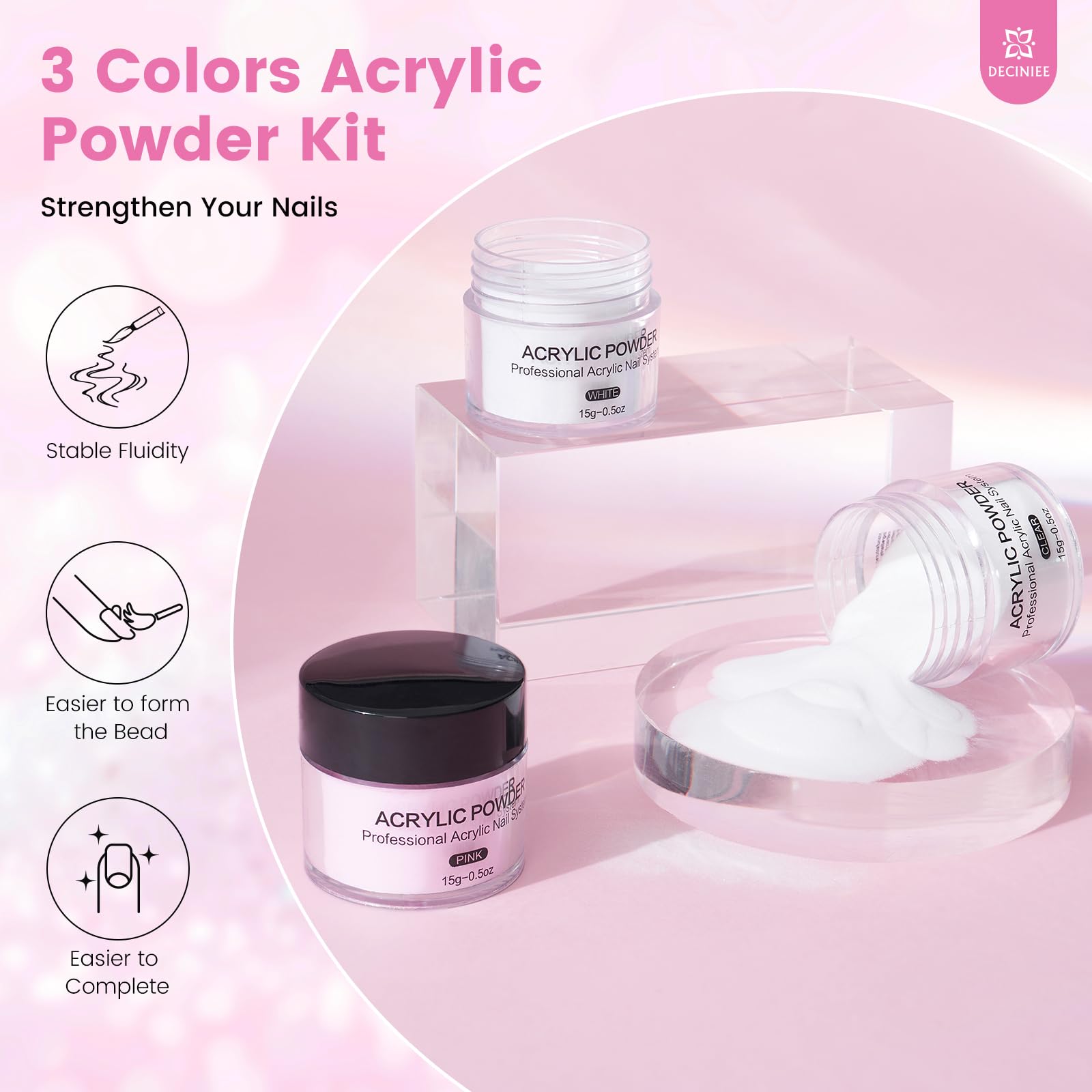 Deciniee glitter powder collection: 24 colors for diverse nail art options.
