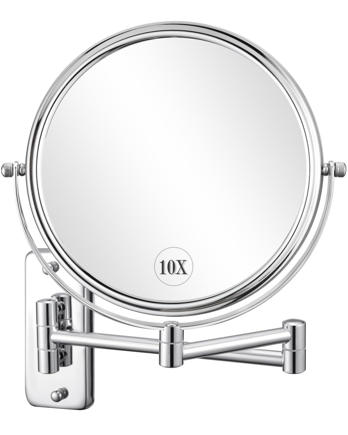 DECLUTTR 8-inch wall-mounted magnifying mirror with extended arm for flexible positioning.