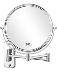 DECLUTTR 8-inch wall-mounted magnifying mirror with extended arm for flexible positioning.