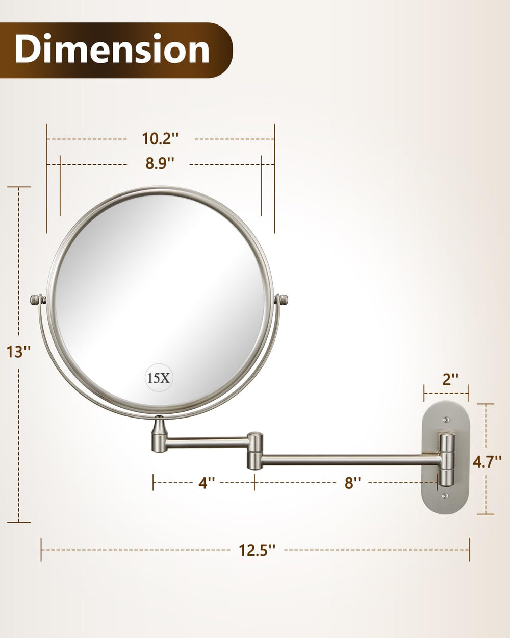 Decluttr 9in wall makeup mirror folded-arm against wall for compact spaces