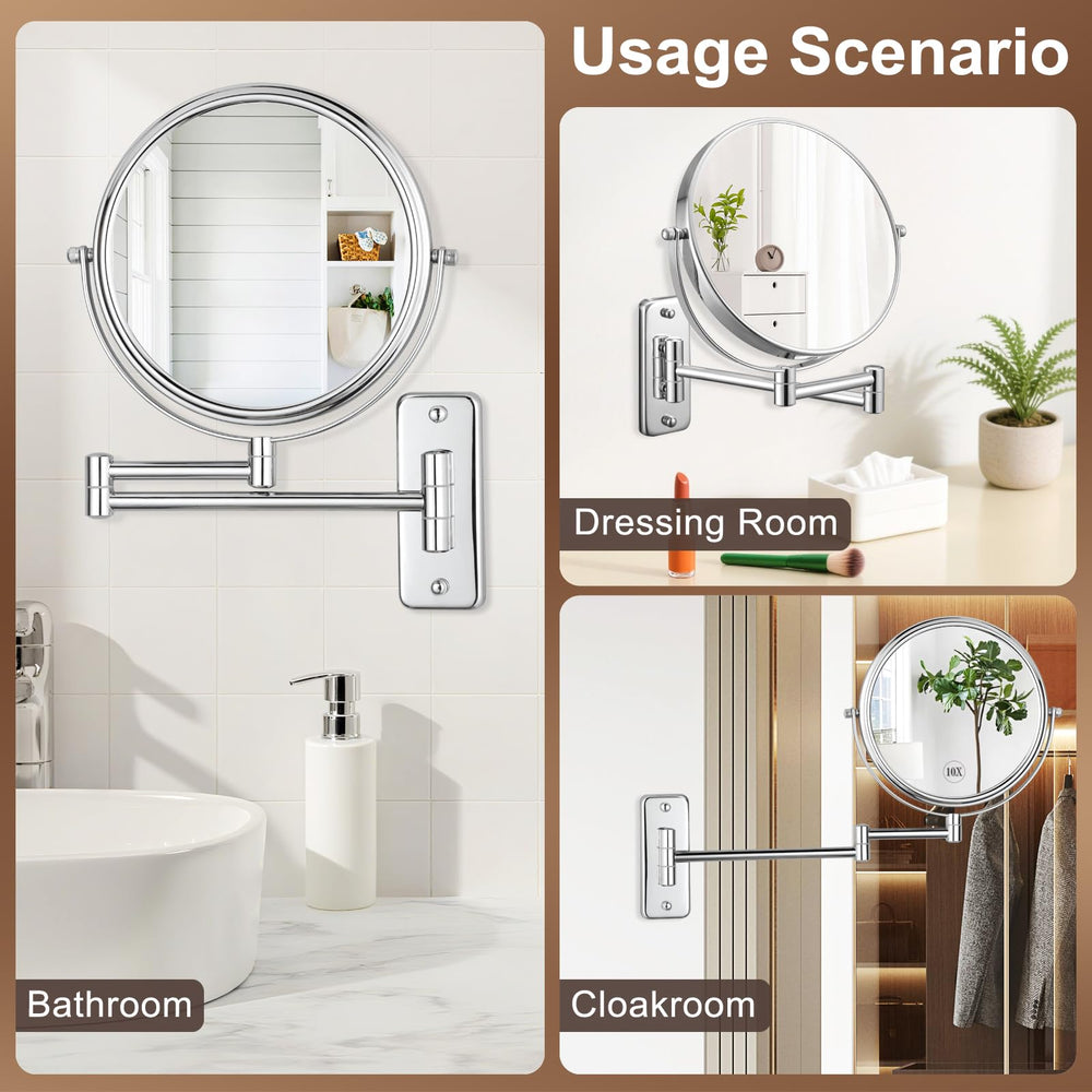 DECLUTTR double-sided vanity mirror provides standard and magnified views.