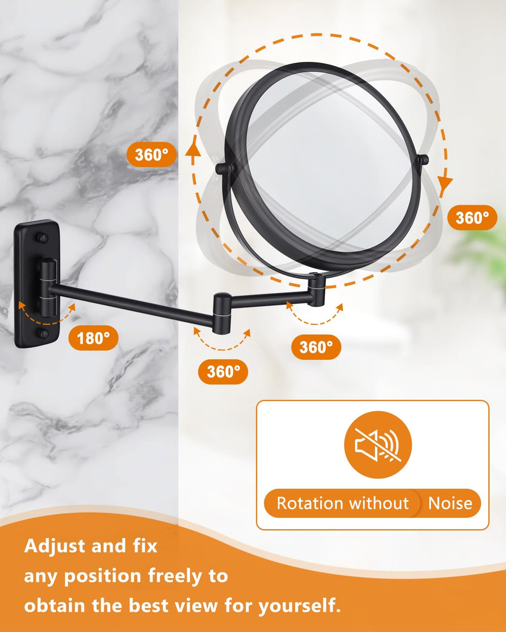 DECLUTTR mirror demonstrates 360-degree swivel for flexible angles