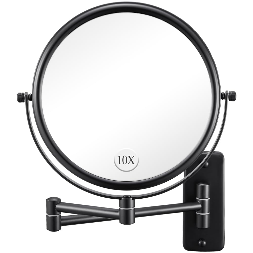DECLUTTR wall-mounted makeup mirror showing 8-inch double-sided view for makeup application