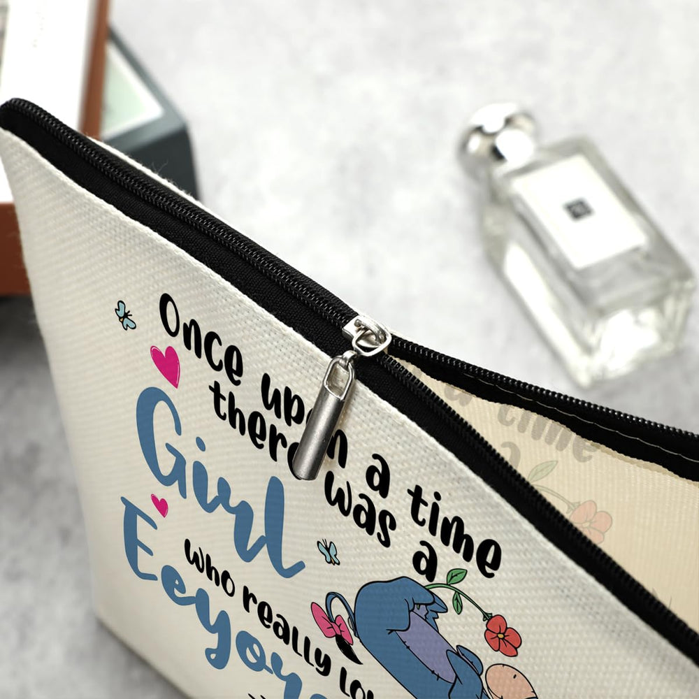 Decohim cartoon donkey makeup bag closeup highlights durable cotton linen texture.
