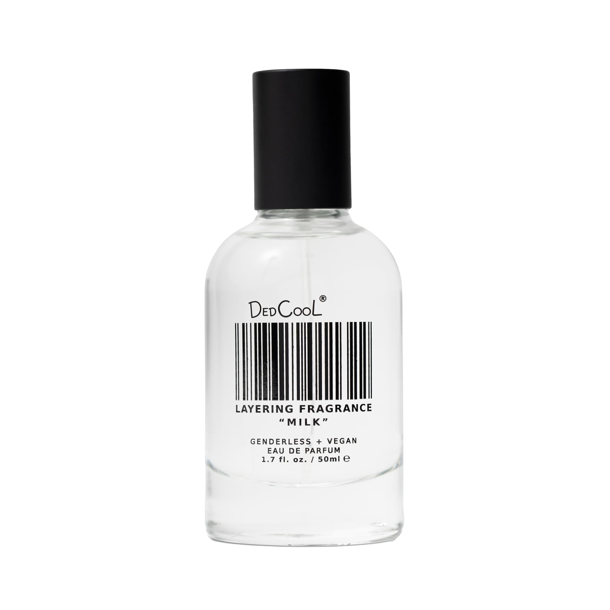 DedCool Milk EDP bottle front showcases a clean, genderless luxury scent ideal for daily wear.