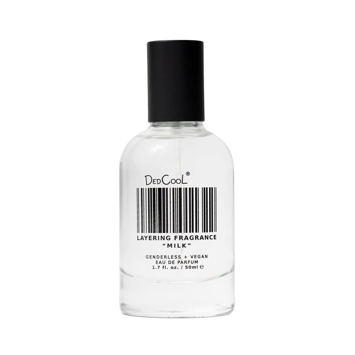 DedCool Milk EDP bottle front showcases a clean, genderless luxury scent ideal for daily wear.