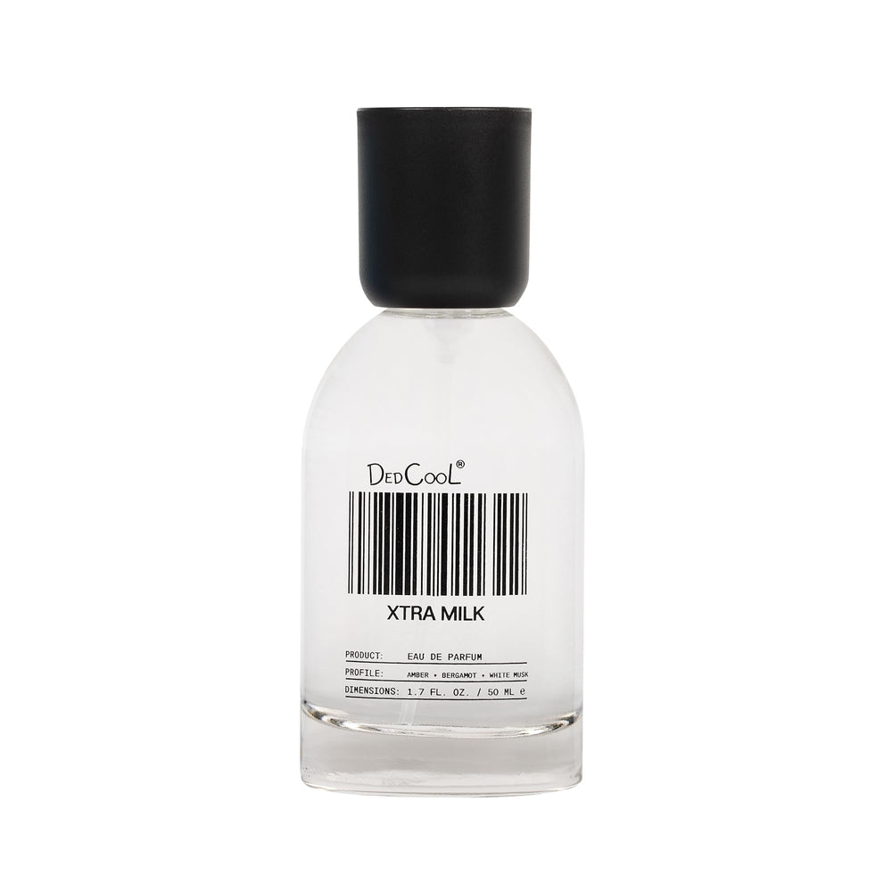 DedCool Xtra Milk bottle closeup highlighting premium, everyday luxury scent.