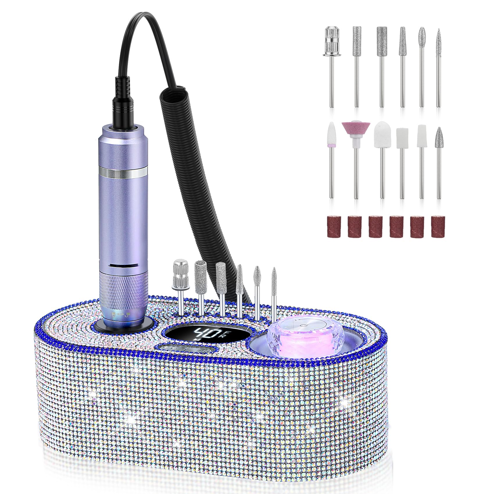 DEDNMSCA Sparkly Nail Drill with LCD display for precise speed control.