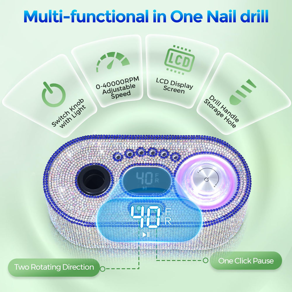 DEDNMSCA Sparkly Nail Drill operates with low heat and vibration for comfort.