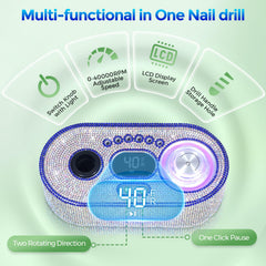 DEDNMSCA Sparkly Nail Drill operates with low heat and vibration for comfort.