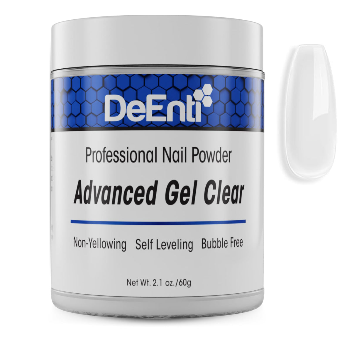 DeEnti acrylic nail powder 2oz crystal-clear bubble-free finish for overlays.