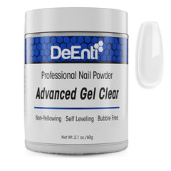 DeEnti acrylic nail powder 2oz crystal-clear bubble-free finish for overlays.