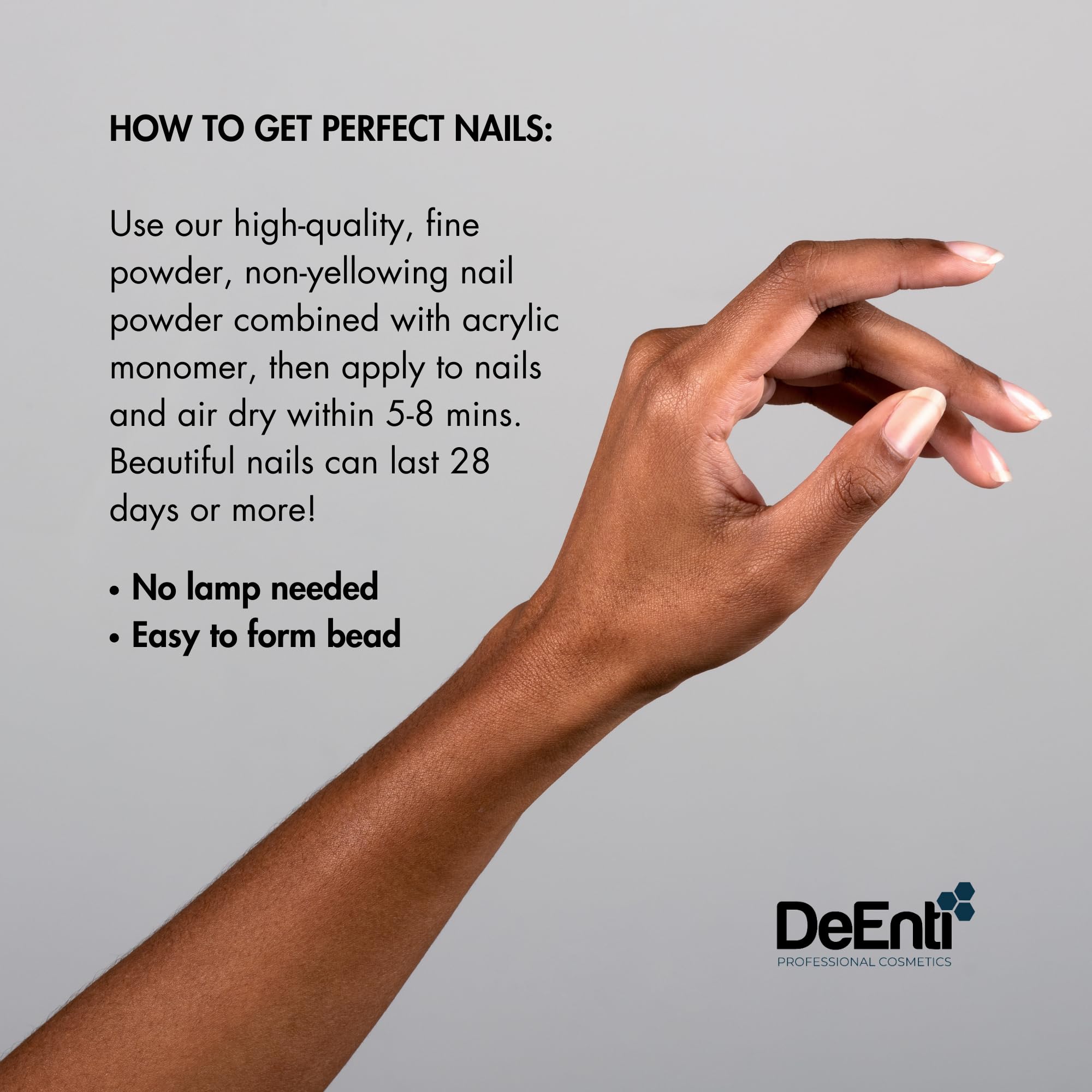 DeEnti acrylic nail powder dark pink close-up texture shows bubble-free, smooth finish.