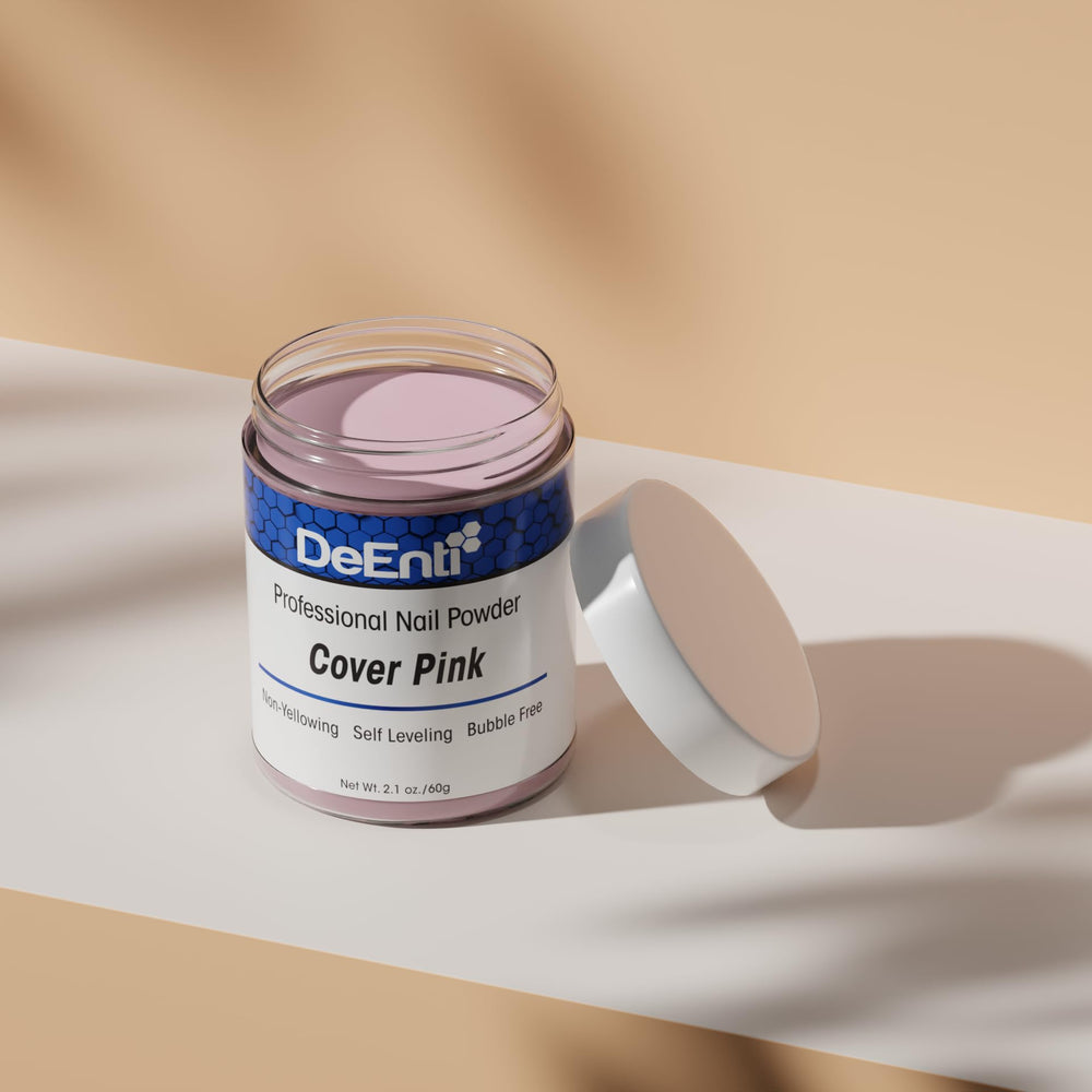 Manicure swatch using DeEnti powder shows clean, precise color application.
