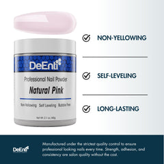 DeEnti natural pink swatch demonstrates even color for nails.