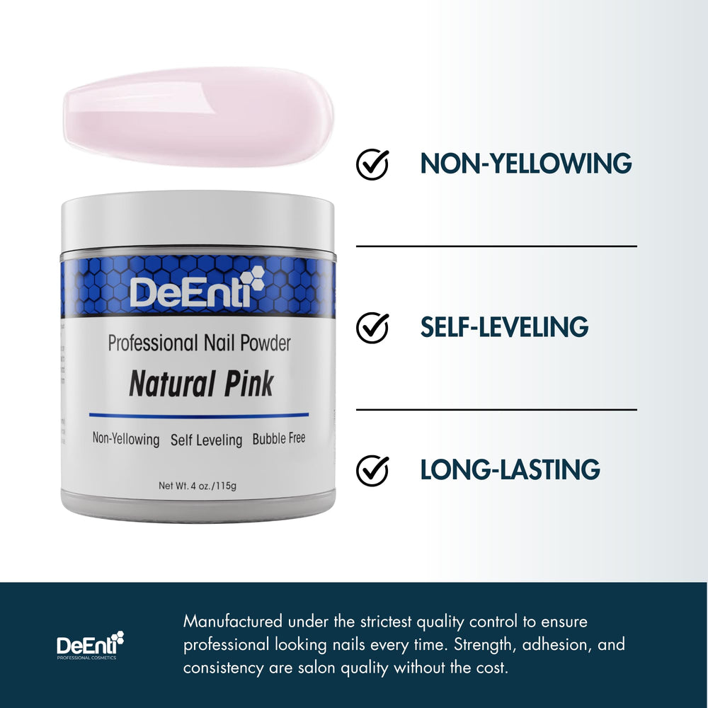 DeEnti natural pink powder in application image for easy use with monomer