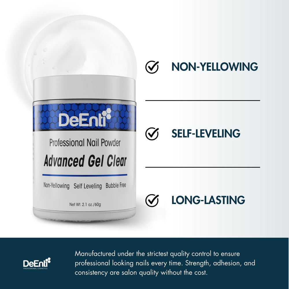 DeEnti acrylic powder for extensions demonstrates crystal-clear sculpting with consistent coverage.