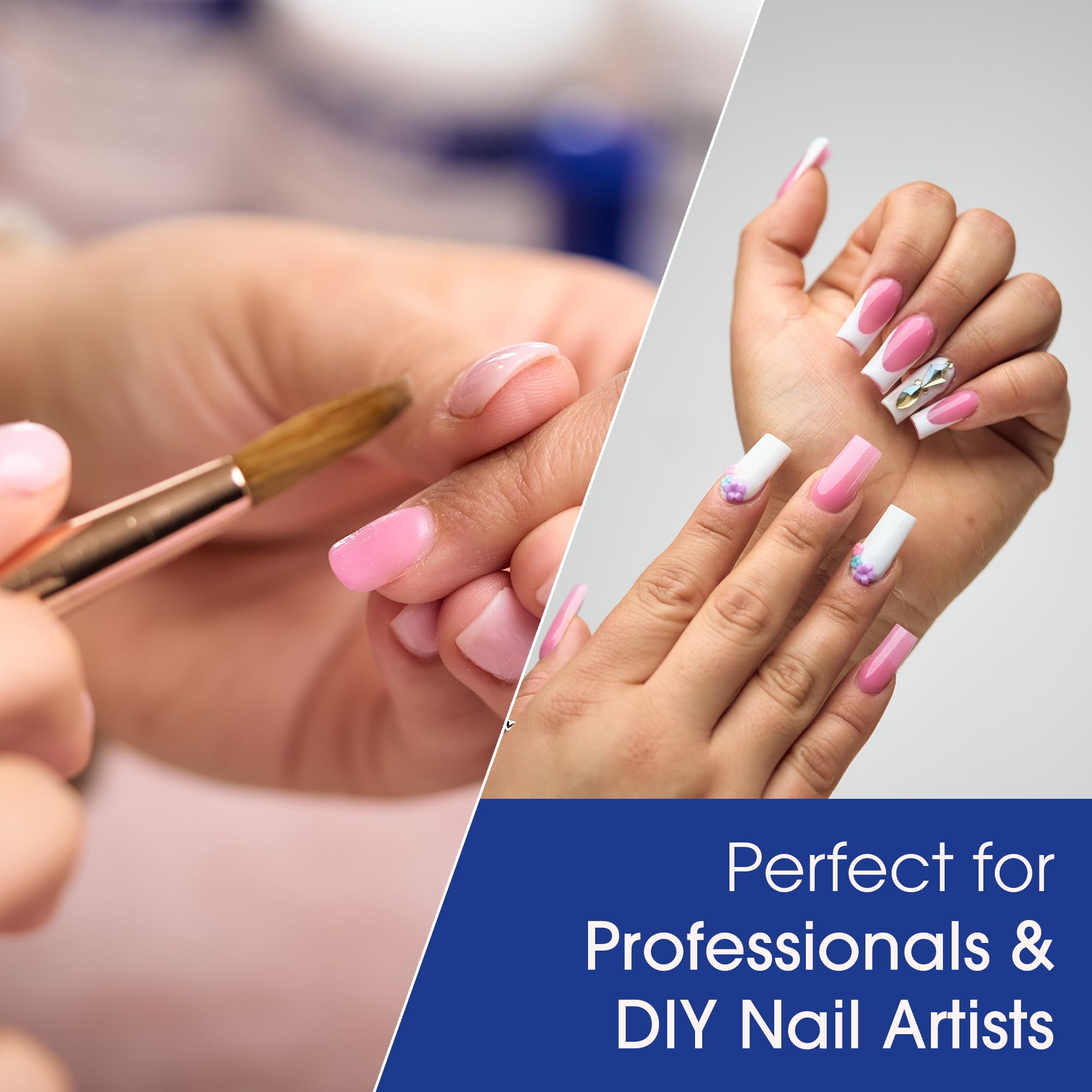 DeEnti Nomma Plus supports strong adhesion for tip overlays and sculpted nails.