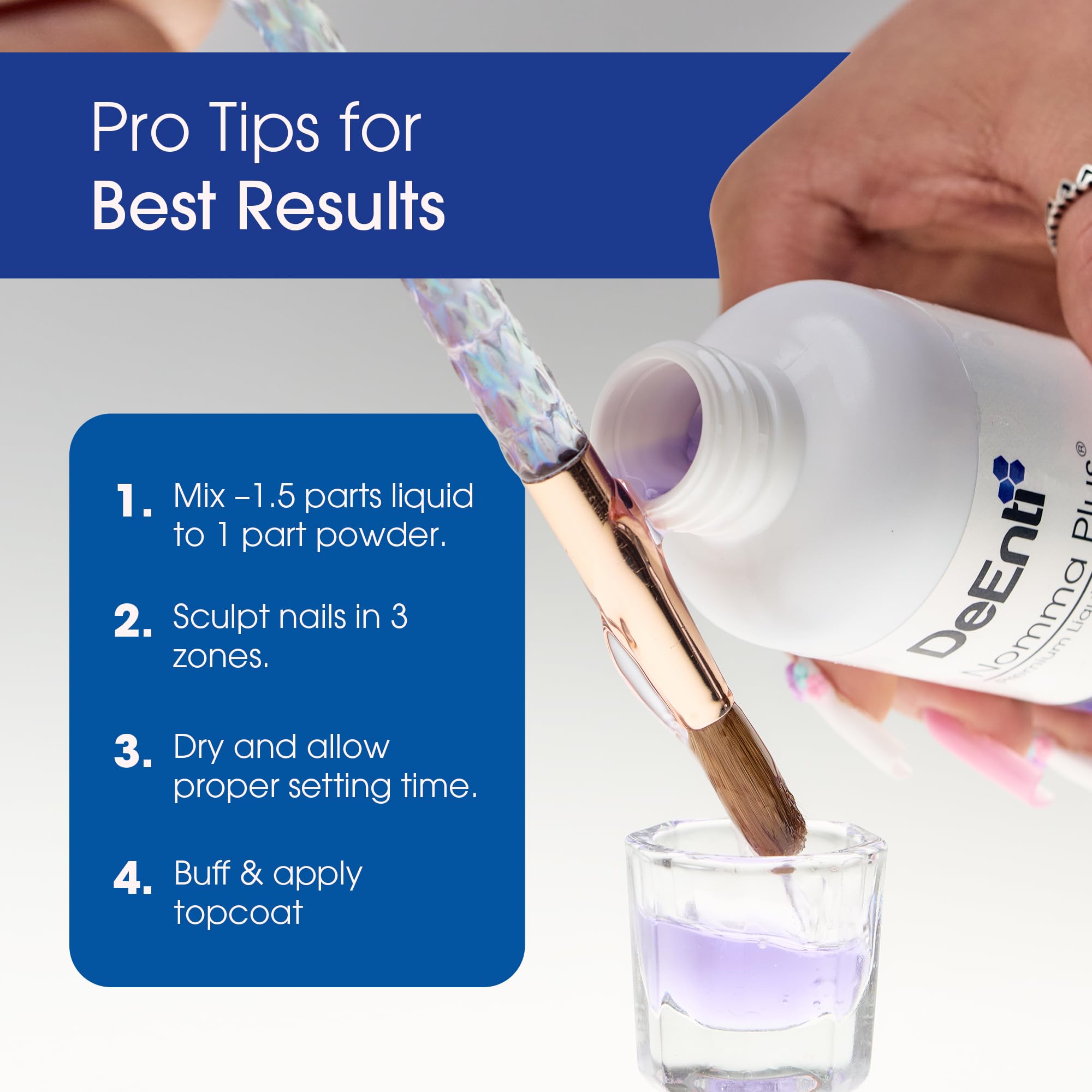 DeEnti Nomma Plus dries quickly with minimal odor for efficient at-home manicures.