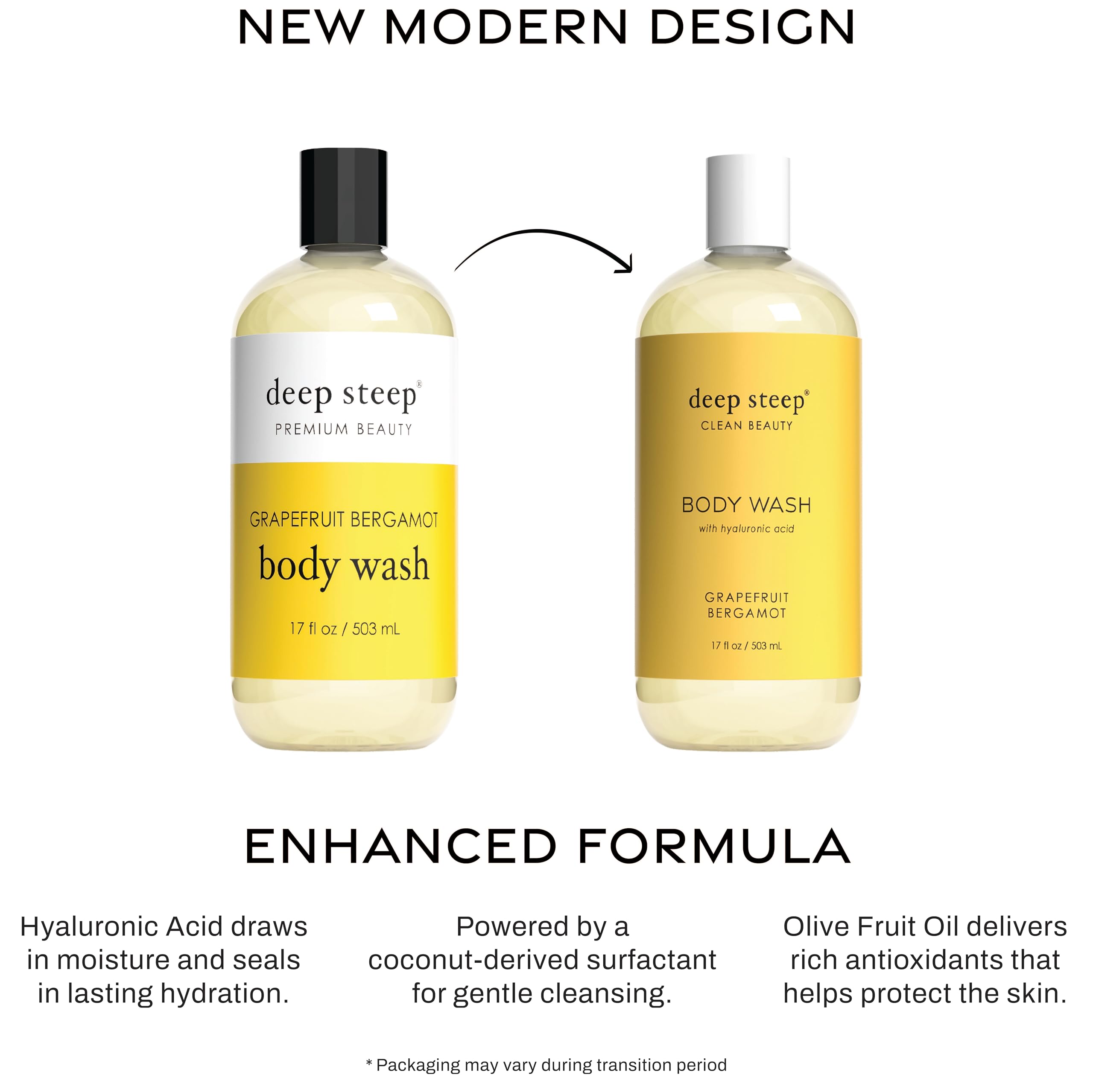Deep Steep Coconut-derived surfactant indicates gentle cleansing without drying