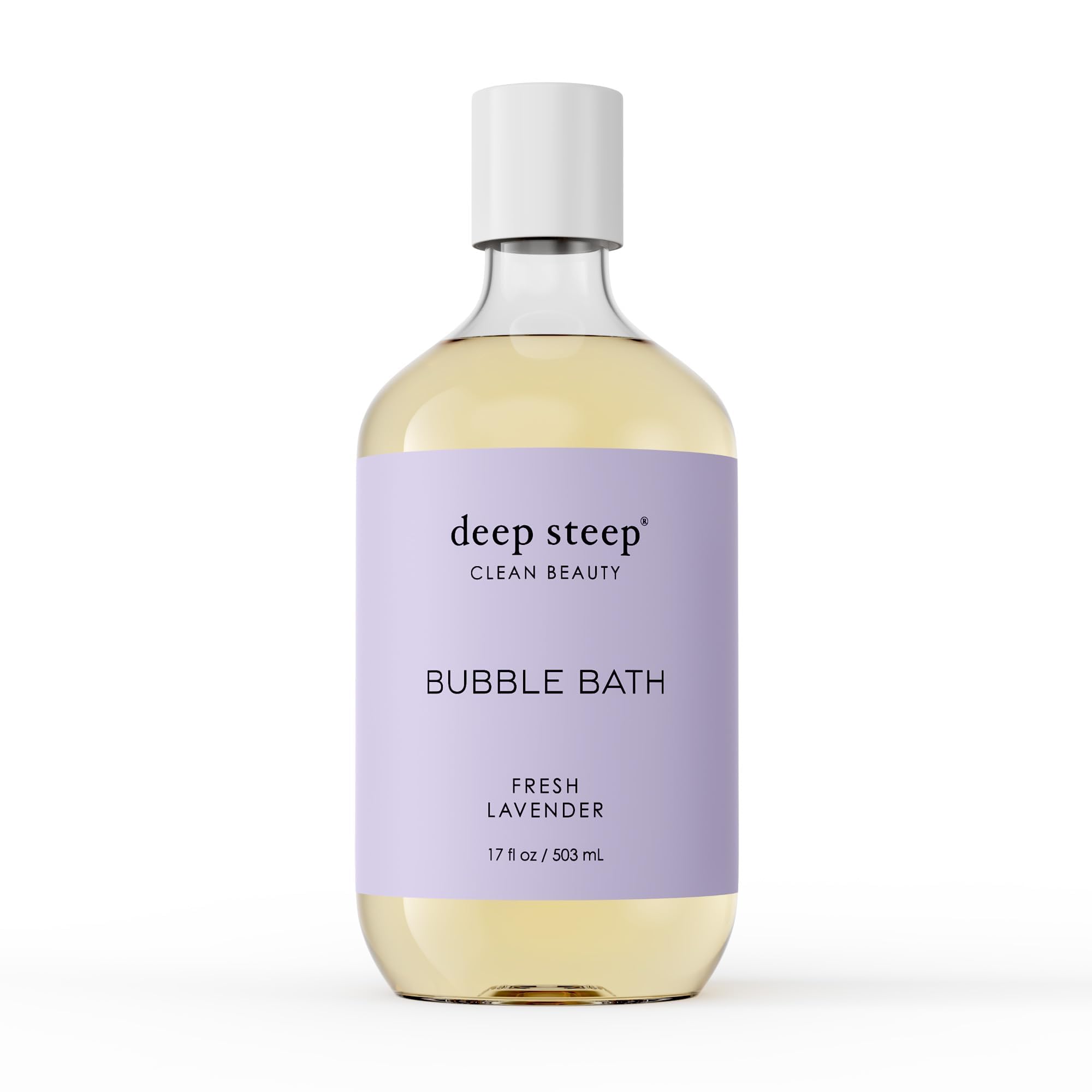 Deep Steep Bubble Bath Fresh Lavender bottle showcases calming lavender aroma for relaxing, spa-like bathing.