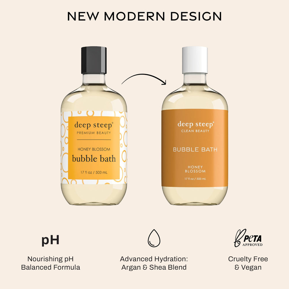 Deep Steep Honey Blossom bubbles close-up highlights soft, hydrating foam