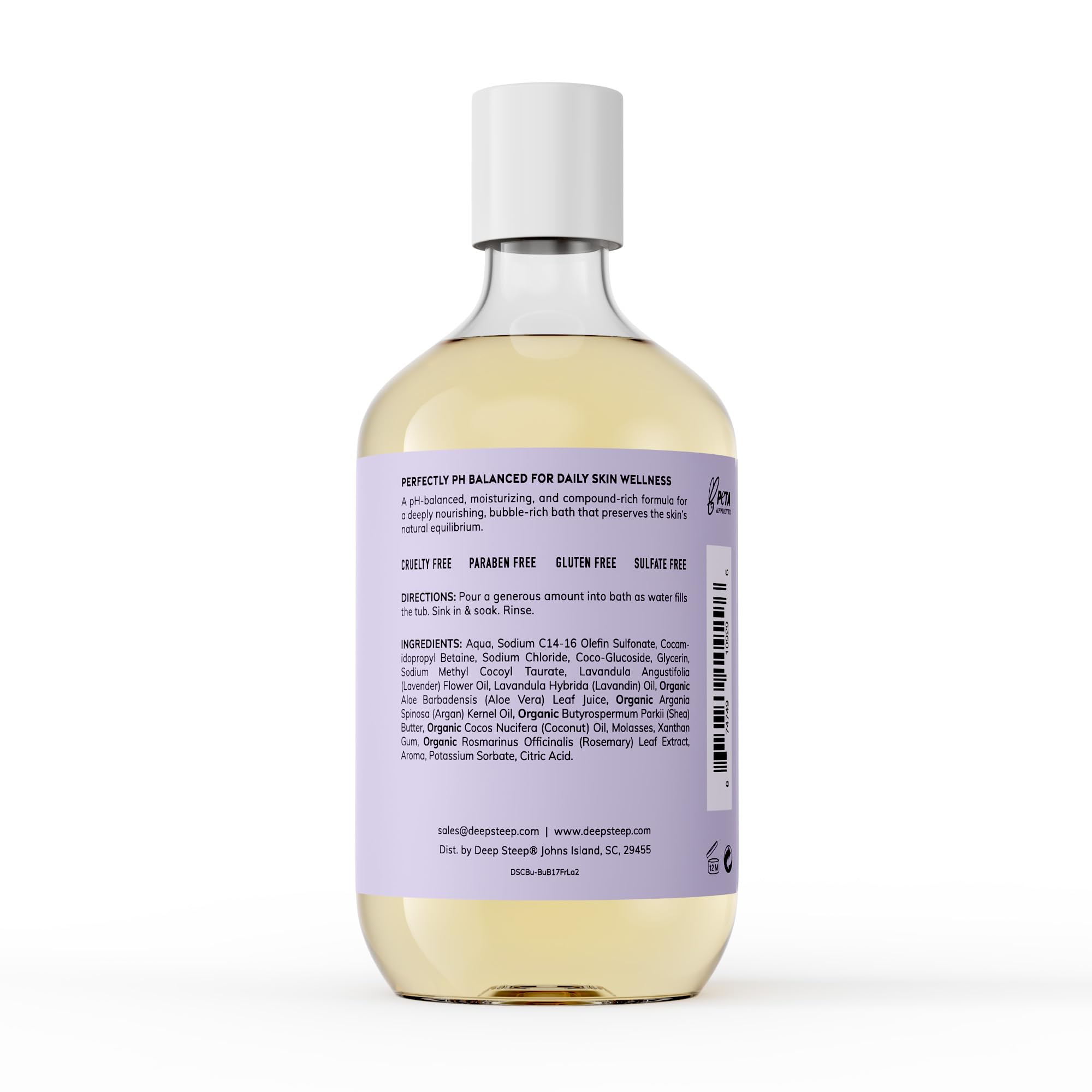 Deep Steep Bubble Bath Lavender Bubbles form rich lather for soothing evenings.