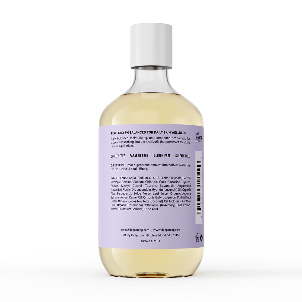 Deep Steep Bubble Bath Lavender Bubbles form rich lather for soothing evenings.