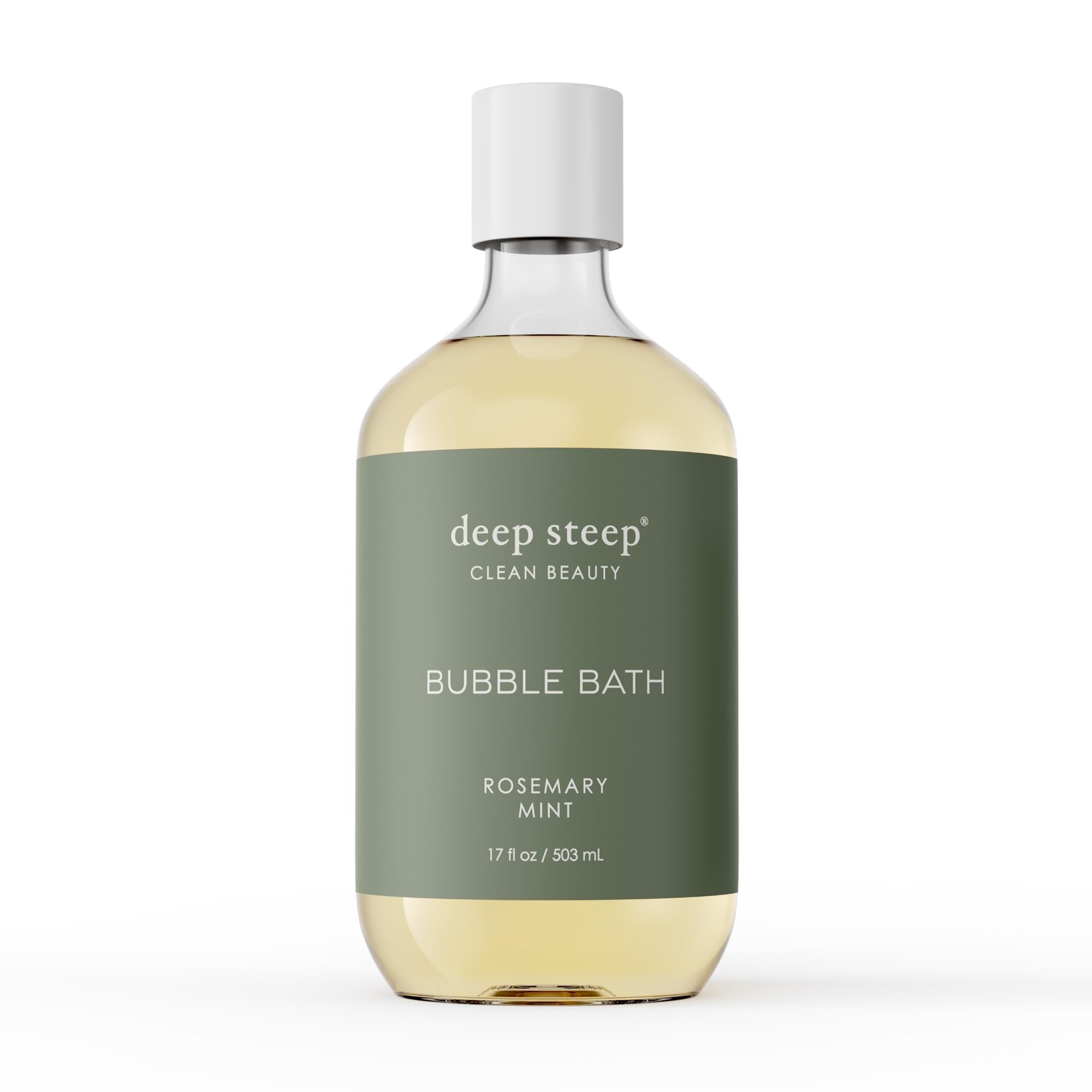 Deep Steep Bubble Bath Rosemary Mint bottle front for soothing skin comfort during soak